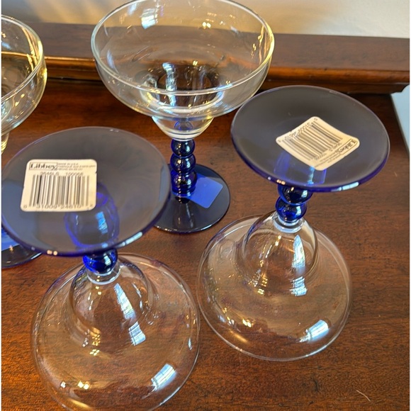 MCM LIBBEY METROPOLIS BLUE MARGARITA GLASSES STEMWARE - SET OF 4. NEW WITH TAGS - Picture 3 of 11